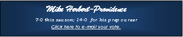 Text Box: Mike Herbert-Providence7-0 this season; 14-0  for his prep careerClick here to e-mail your vote.